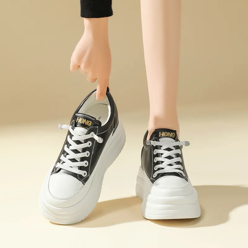 RED DRAGONFLY Small White Shoes Lightweight Height Increasing Low Top Casual Shoes Women's Black Beige-5