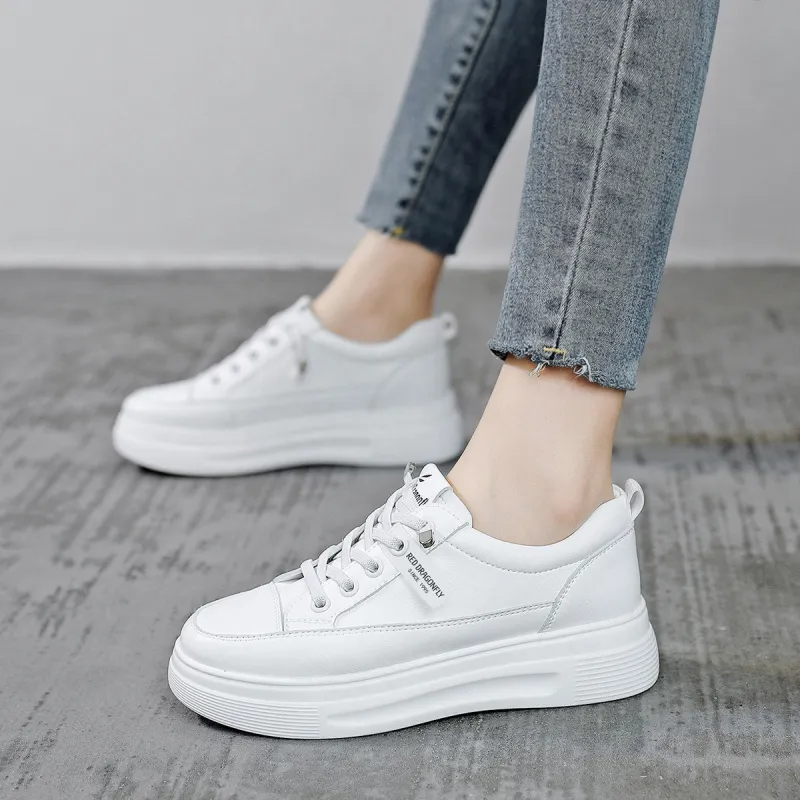 RED DRAGONFLY Low Top Women's Trendy Fashion Casual White Sneakers Women's White Round Tip Platform-1