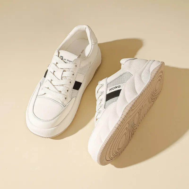 RED DRAGONFLY Small White Shoes Lightweight And Breathable Low Top Casual Shoes Women's White Black And White Apricots-6