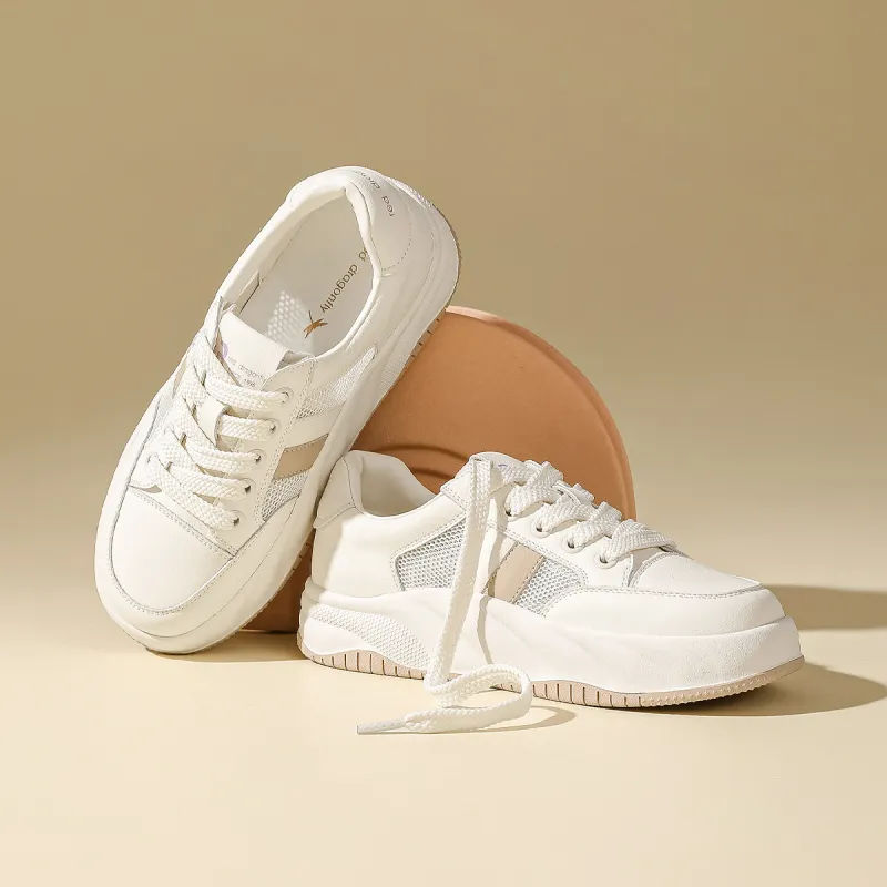 RED DRAGONFLY Small White Shoes Lightweight And Breathable Low Top Casual Shoes Women's White Black And White Apricots-14