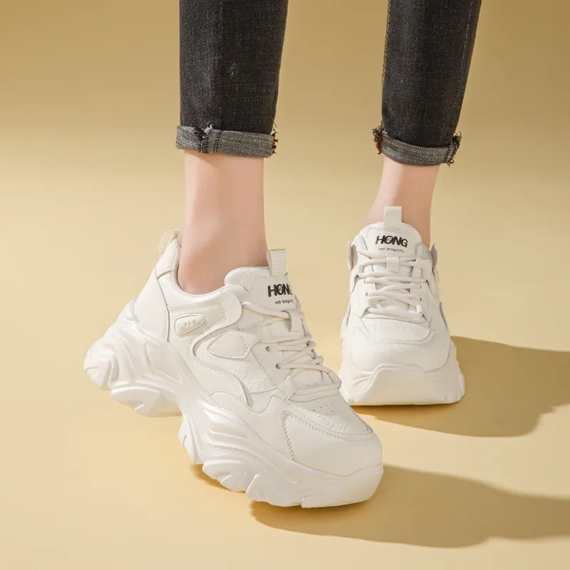 RED DRAGONFLY Low Top Chunky Sneakers Women's White-2