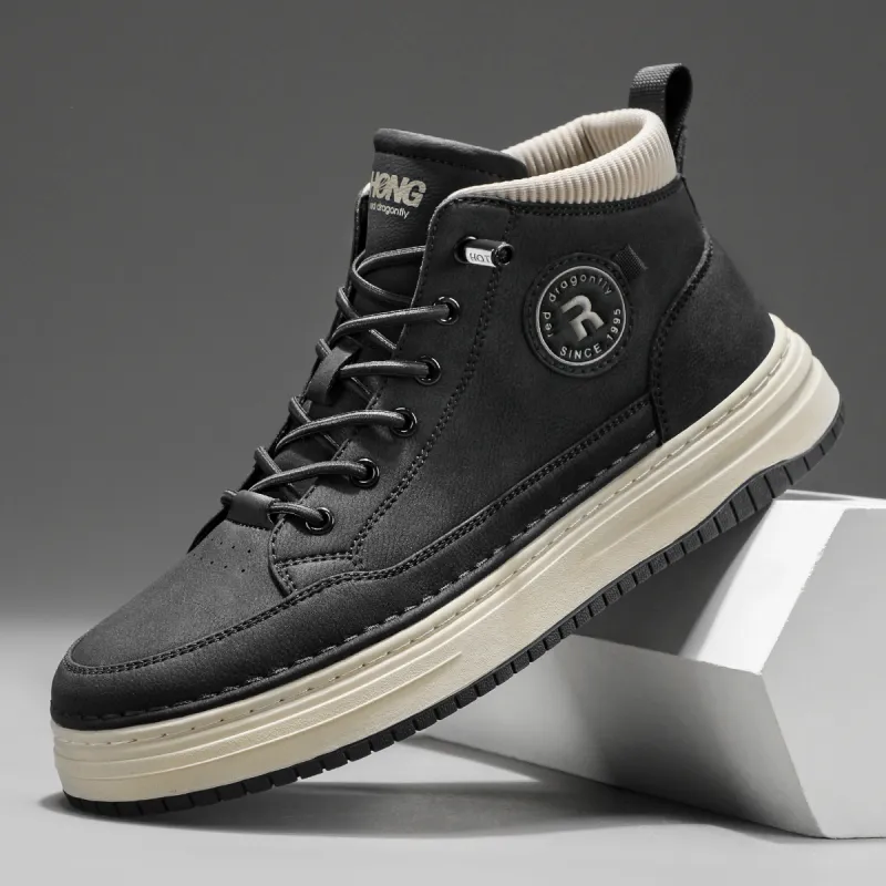 RED DRAGONFLY High Top Shoes Warm And Lightweight High Top Casual Shoes Men's Black/Khaki-3