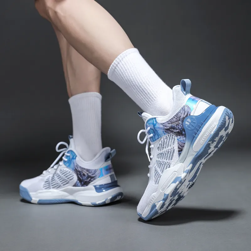 RED DRAGONFLY Basketball Shoes Men Low Top White Smoke Blue-3