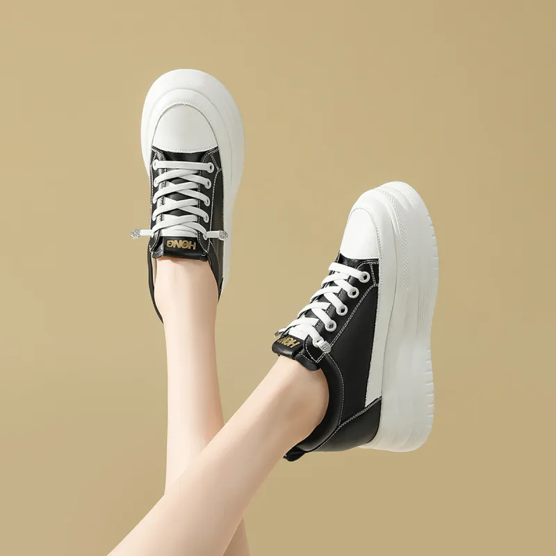 RED DRAGONFLY Small White Shoes Lightweight Height Increasing Low Top Casual Shoes Women's Black Beige-3