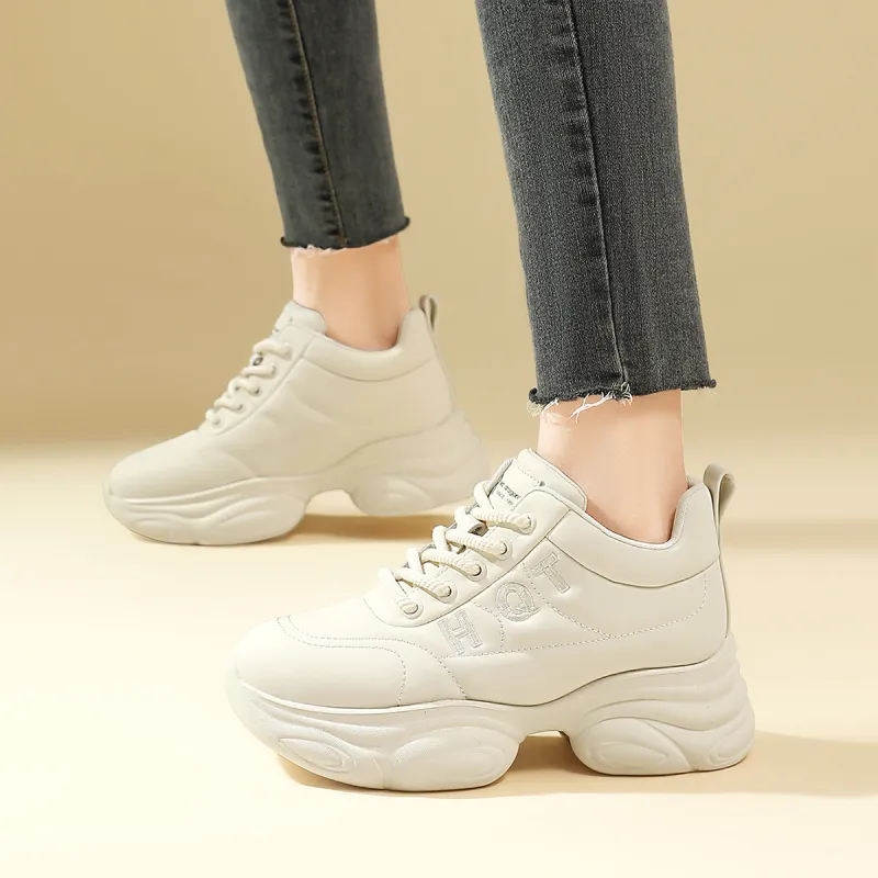 RED DRAGONFLY Puffy Shoes Height Increasing Lightweight High Top Casual Shoes Women's Black Beige-12
