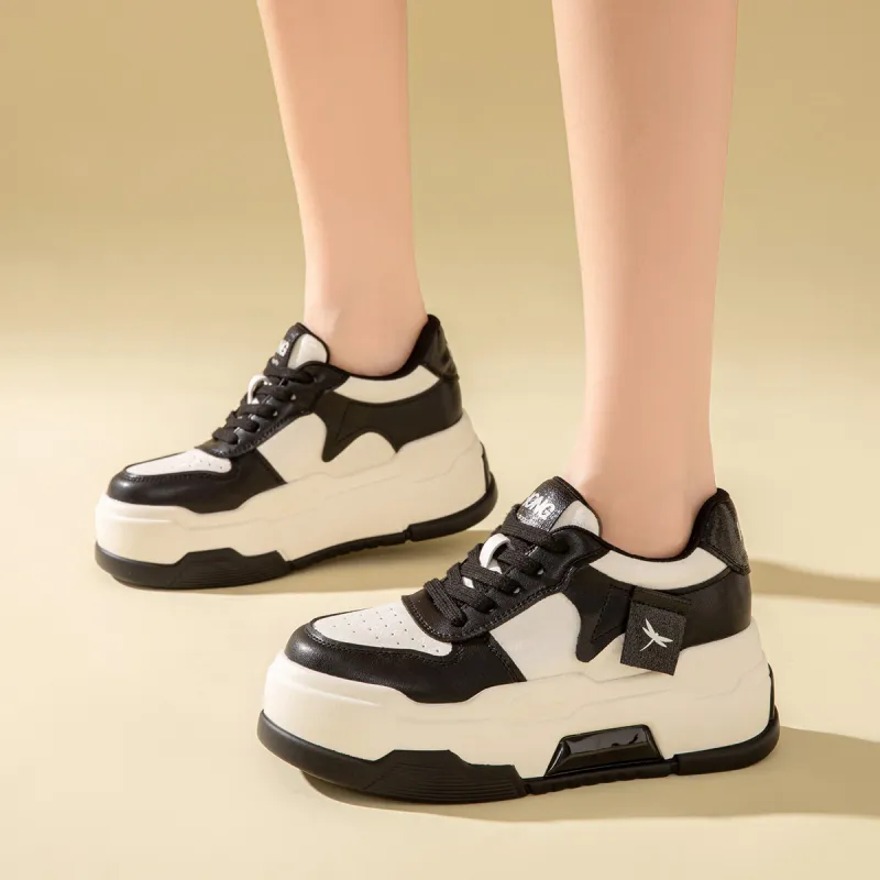 RED DRAGONFLY Platform Shoes Height Increasing Lightweight Low Top Casual Shoes Women's Beige Black Ecru-2