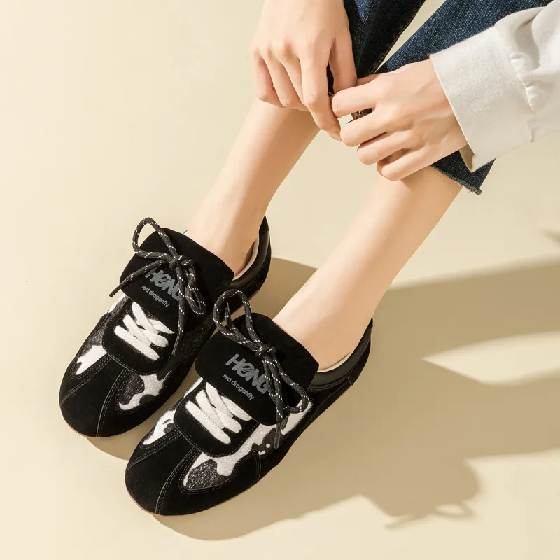 RED DRAGONFLY Flat Shoes Lightweight And Breathable Low Top Casual Shoes Women's Black Camel-6
