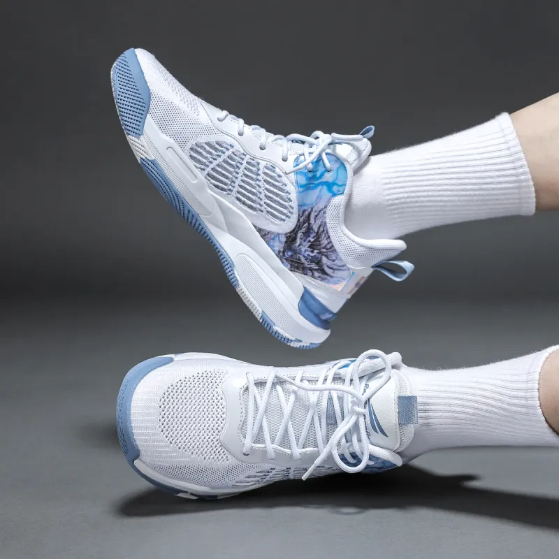 RED DRAGONFLY Basketball Shoes Men Low Top White Smoke Blue-4
