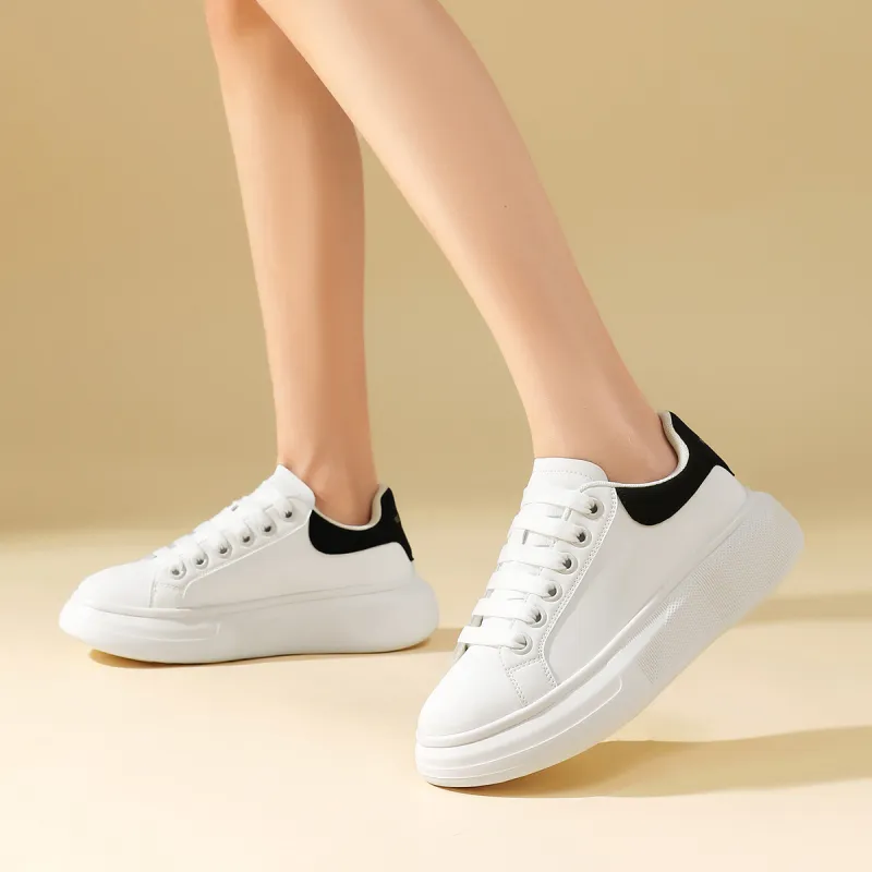 RED DRAGONFLY Small White Shoes Height Increasing Lightweight Low Top Casual Shoes Women's White Black White-3