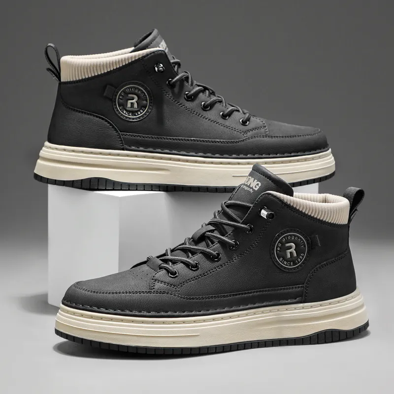 RED DRAGONFLY High Top Shoes Warm And Lightweight High Top Casual Shoes Men's Black/Khaki-5