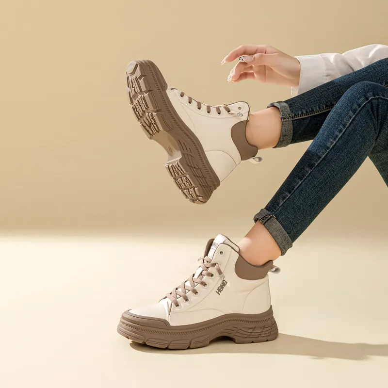 RED DRAGONFLY Flat Shoes Lightweight Warm High Top Casual Shoes Women's Black Coffee Light Coffee-12