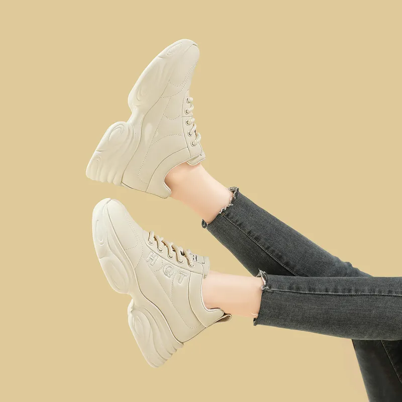 RED DRAGONFLY Puffy Shoes Height Increasing Lightweight High Top Casual Shoes Women's Black Beige-13