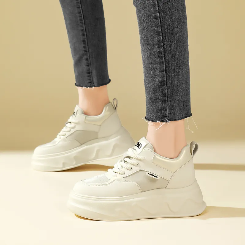 RED DRAGONFLY Skateboard Shoes Height Increasing Lightweight Low Top Casual Shoes Women's Beige Silver-4