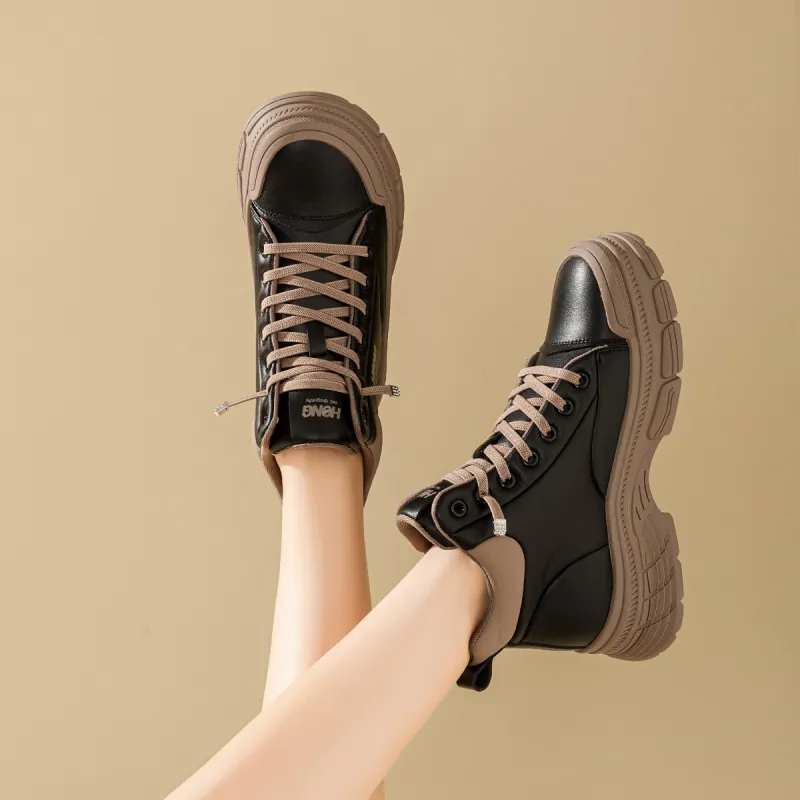 RED DRAGONFLY Flat Shoes Lightweight Warm High Top Casual Shoes Women's Black Coffee Light Coffee-2