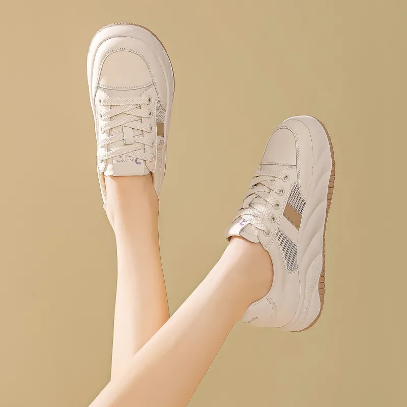 RED DRAGONFLY Small White Shoes Lightweight And Breathable Low Top Casual Shoes Women's White Black And White Apricots-10