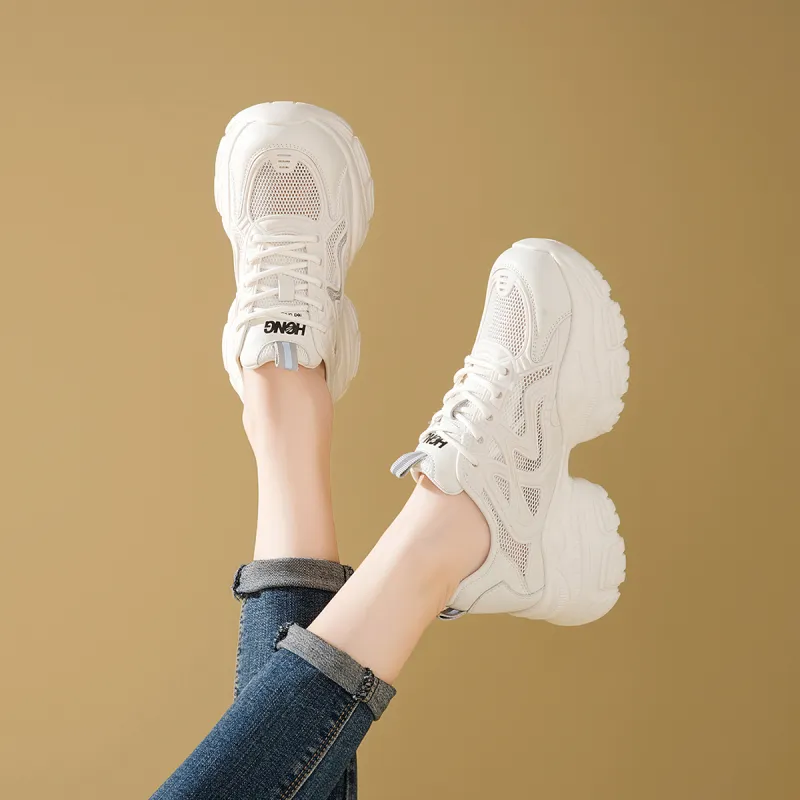 RED DRAGONFLY Low Top Chunky Sneakers Women's Beige Silver-3