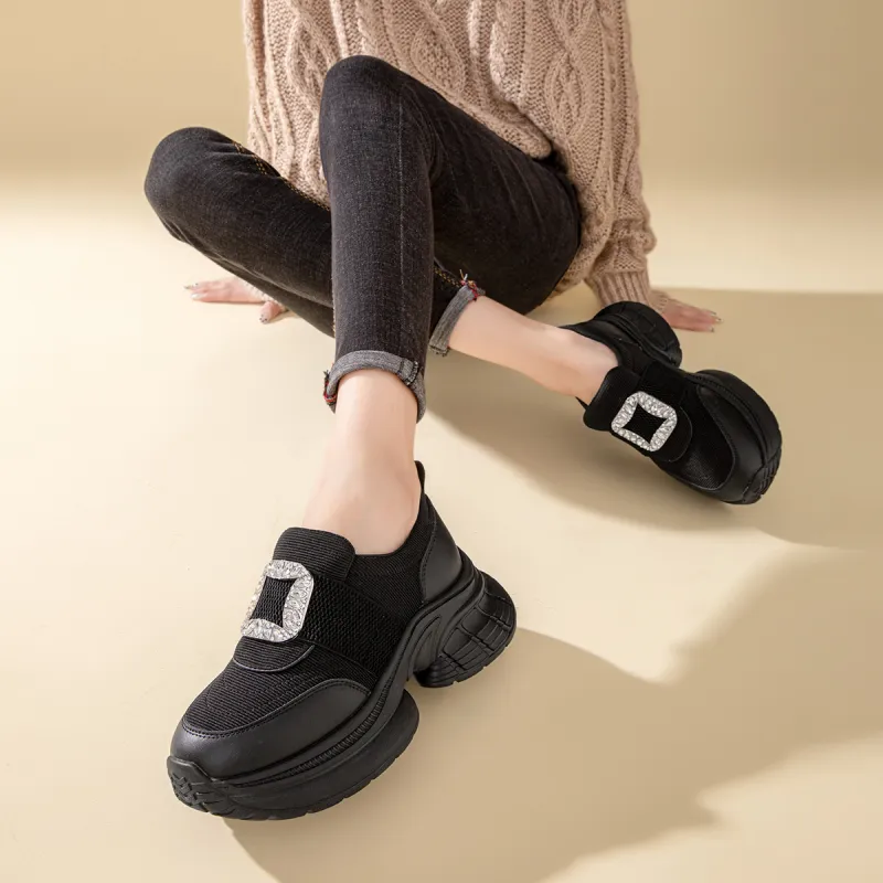 RED DRAGONFLY Height Increasing Shoes Height Increasing Lightweight Low Top Casual Shoes Women's Black Beige-5