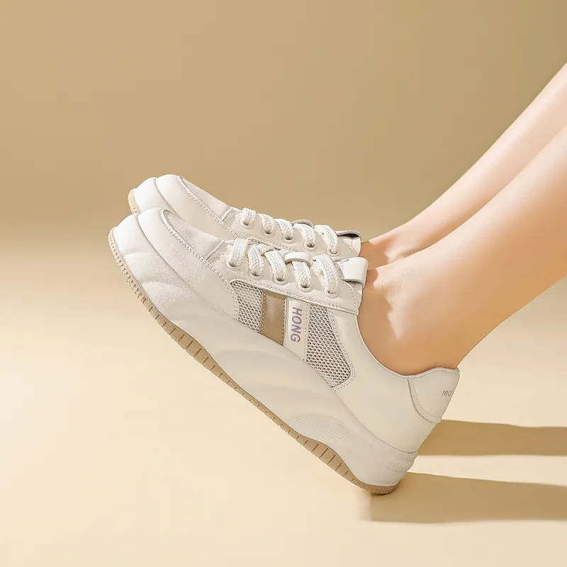 RED DRAGONFLY Small White Shoes Lightweight And Breathable Low Top Casual Shoes Women's White Black And White Apricots-12