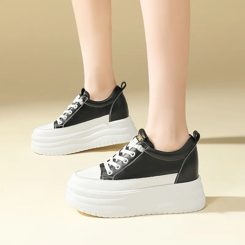 RED DRAGONFLY Small White Shoes Lightweight Height Increasing Low Top Casual Shoes Women's Black Beige-4