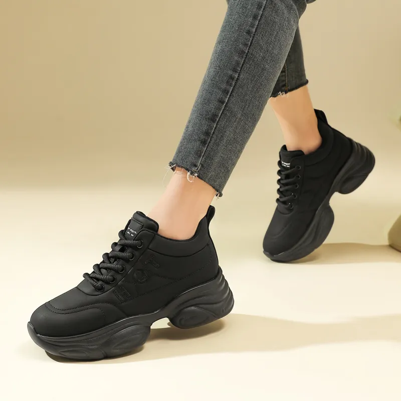 RED DRAGONFLY Puffy Shoes Height Increasing Lightweight High Top Casual Shoes Women's Black Beige-5