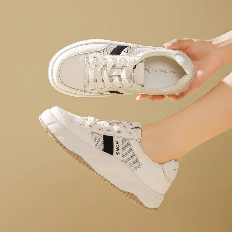 RED DRAGONFLY Small White Shoes Lightweight And Breathable Low Top Casual Shoes Women's White Black And White Apricots-4