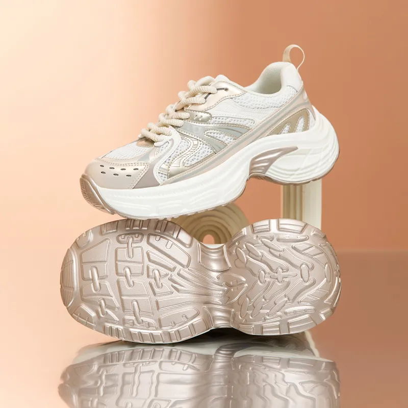 RED DRAGONFLY Chunky Sneakers Lightweight Height Increasing Low Top Casual Shoes Women's White Gold Gray Purple-6
