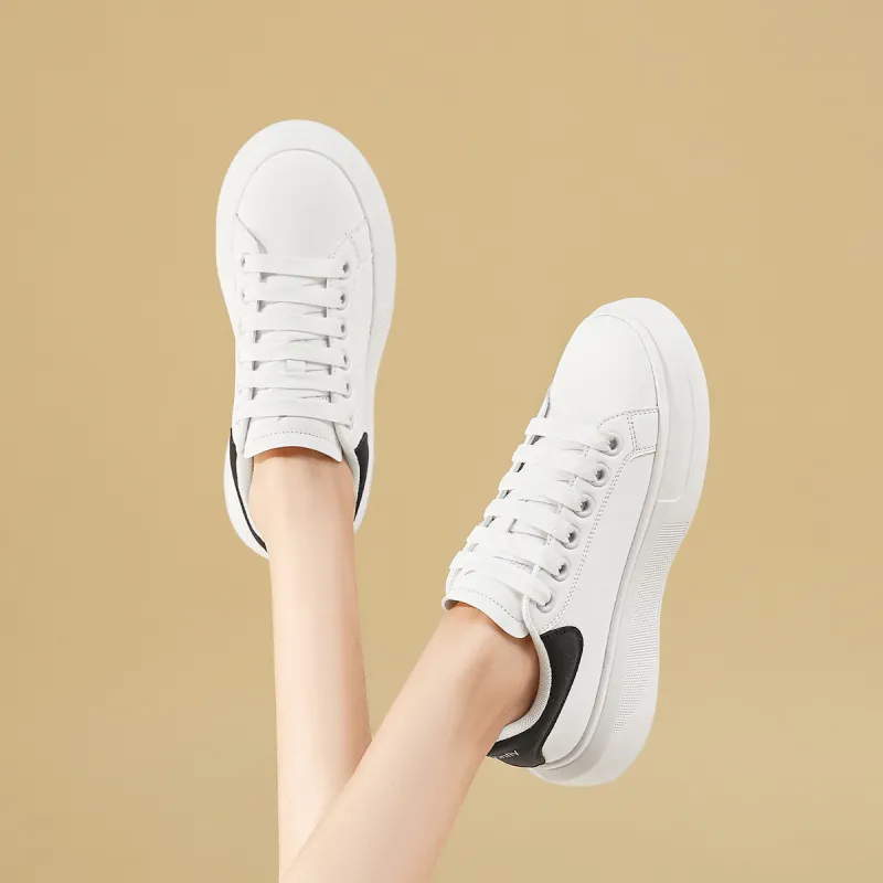 RED DRAGONFLY Small White Shoes Height Increasing Lightweight Low Top Casual Shoes Women's White Black White-5