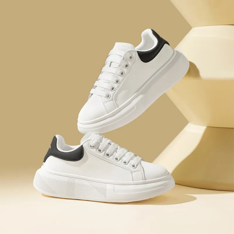 RED DRAGONFLY Small White Shoes Height Increasing Lightweight Low Top Casual Shoes Women's White Black White-4