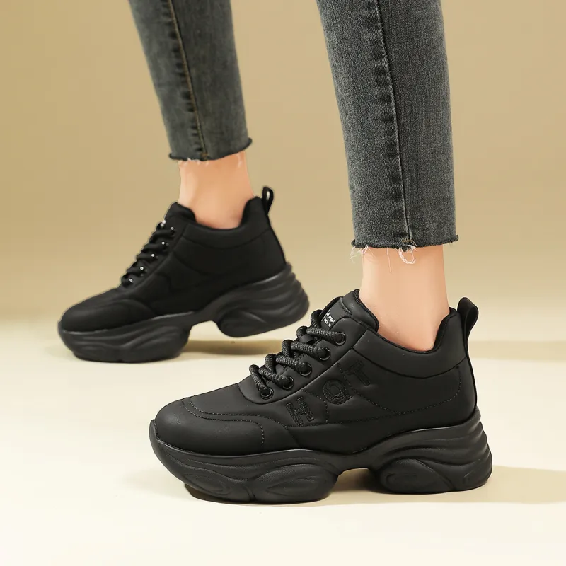 RED DRAGONFLY Puffy Shoes Height Increasing Lightweight High Top Casual Shoes Women's Black Beige-3