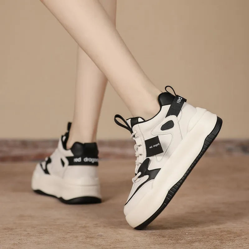 RED DRAGONFLY Platform Shoes Warm Height Increasing Mid-Top Casual Shoes Women's White Black White Brown-3