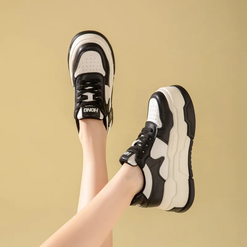 RED DRAGONFLY Platform Shoes Height Increasing Lightweight Low Top Casual Shoes Women's Beige Black Ecru-4