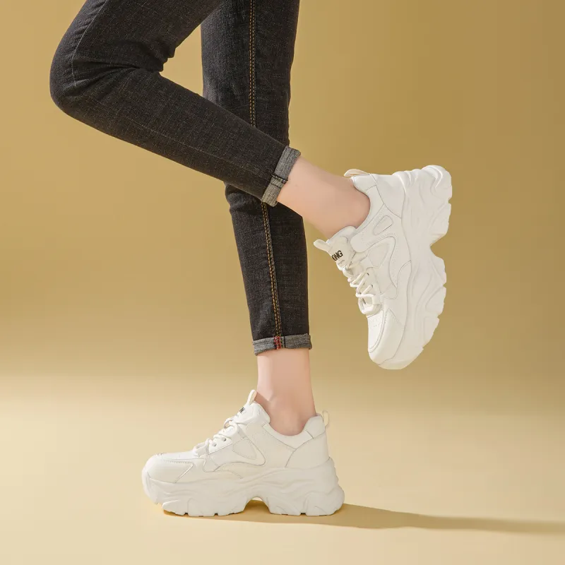 RED DRAGONFLY Low Top Chunky Sneakers Women's White-5