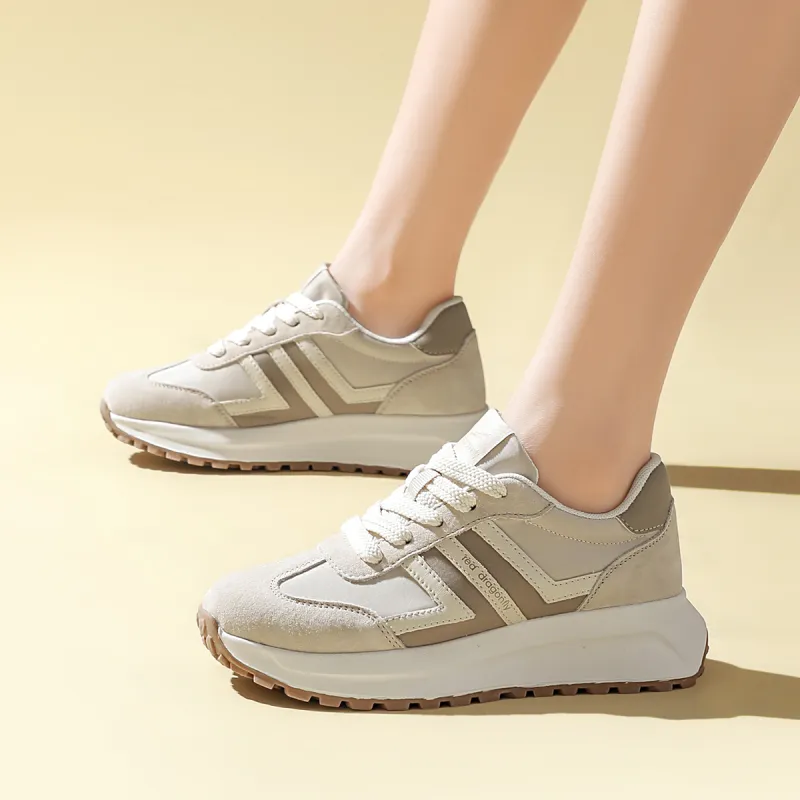 RED DRAGONFLY Casual Shoes Women's Low Top Beige Khaki/Light Gray Beige-3