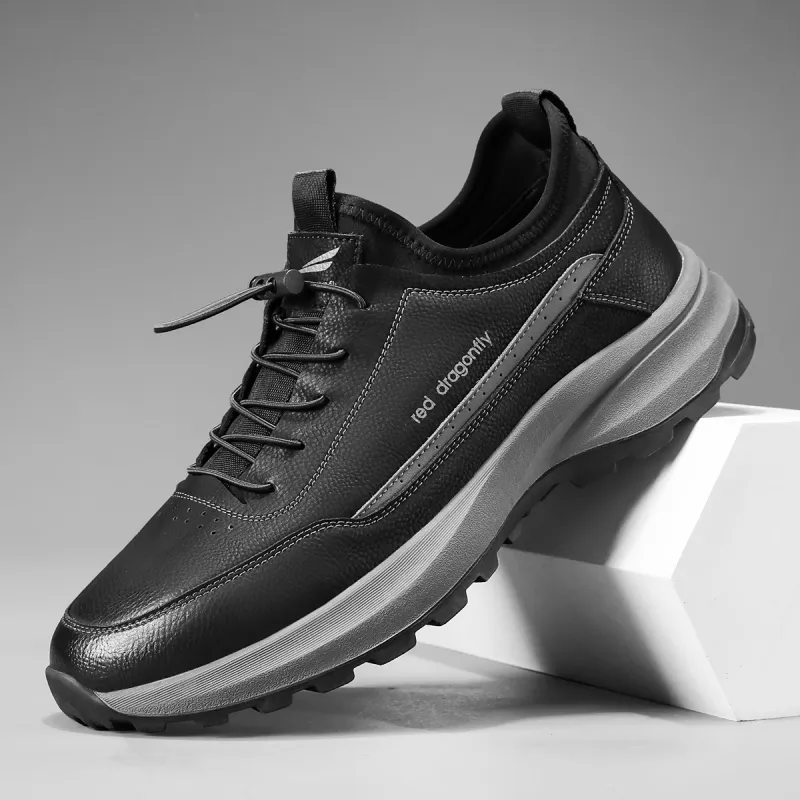 RED DRAGONFLY Flat Shoes Lightweight And Breathable Low Top Casual Shoes Men's Black Gray Color-6