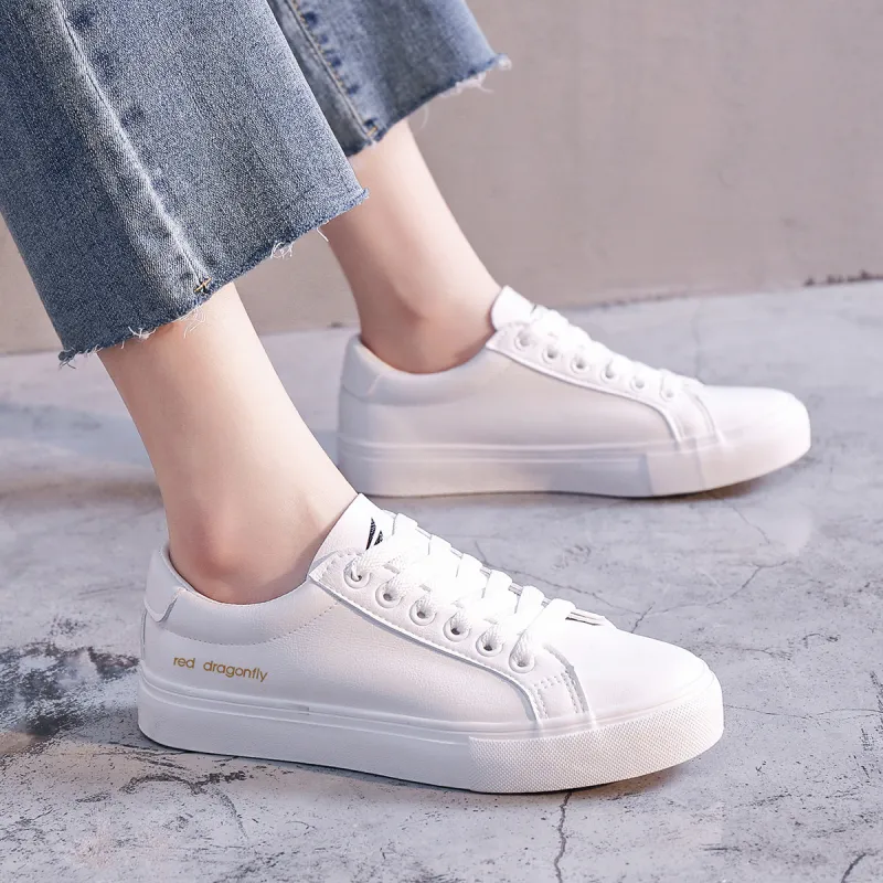 RED DRAGONFLY Flat Shoes Lightweight And Breathable Low Top Casual Shoes Women's White-2