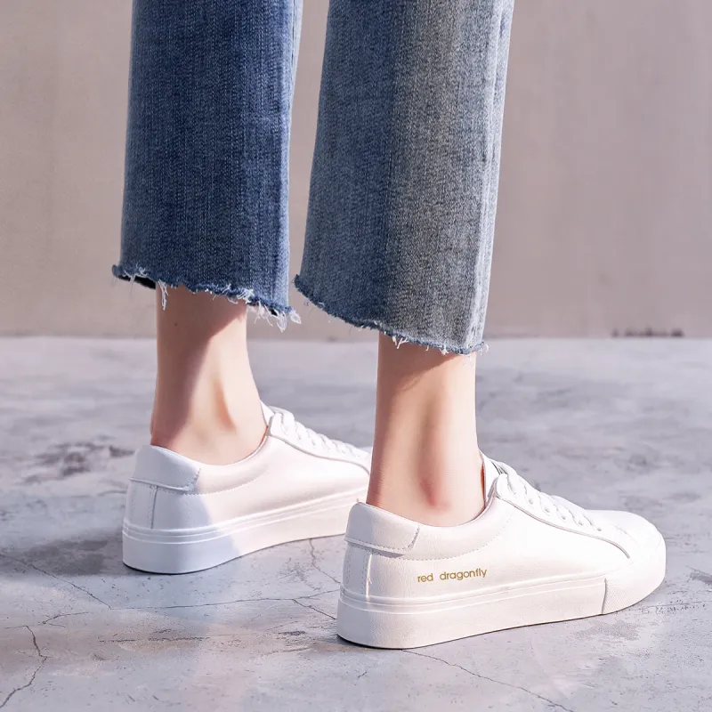 RED DRAGONFLY Flat Shoes Lightweight And Breathable Low Top Casual Shoes Women's White-3