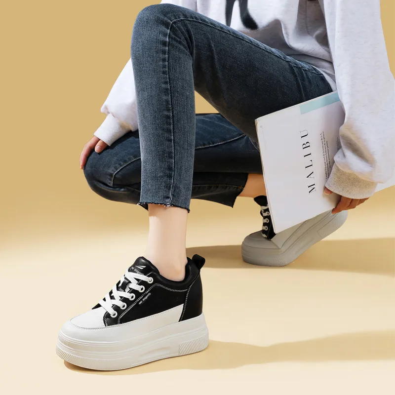 RED DRAGONFLY Platform Shoes Height Increasing Lightweight Low-Top Casual Shoes Women's White Black-5
