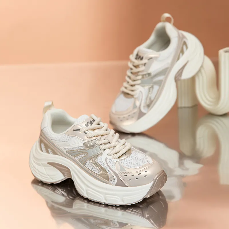 RED DRAGONFLY Chunky Sneakers Lightweight Height Increasing Low Top Casual Shoes Women's White Gold Gray Purple-5