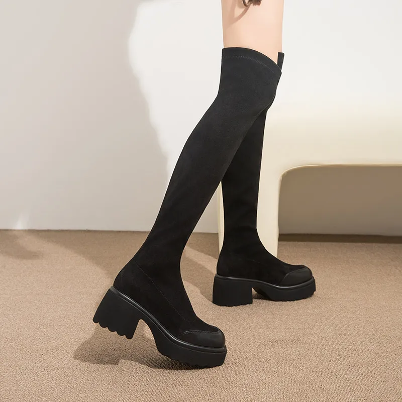 RED DRAGONFLY Elastic Knee High Boots 8CM Women's-6