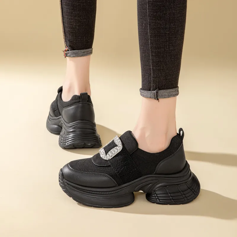 RED DRAGONFLY Height Increasing Shoes Height Increasing Lightweight Low Top Casual Shoes Women's Black Beige-4