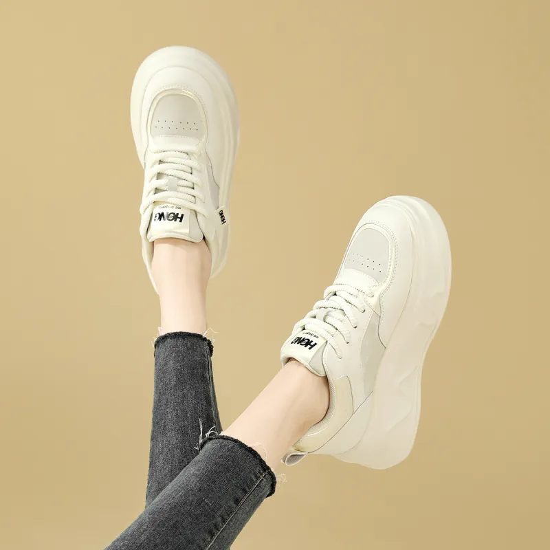 RED DRAGONFLY Skateboard Shoes Height Increasing Lightweight Low Top Casual Shoes Women's Beige Silver-3