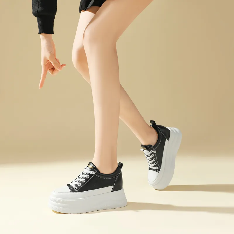 RED DRAGONFLY Small White Shoes Lightweight Height Increasing Low Top Casual Shoes Women's Black Beige-6