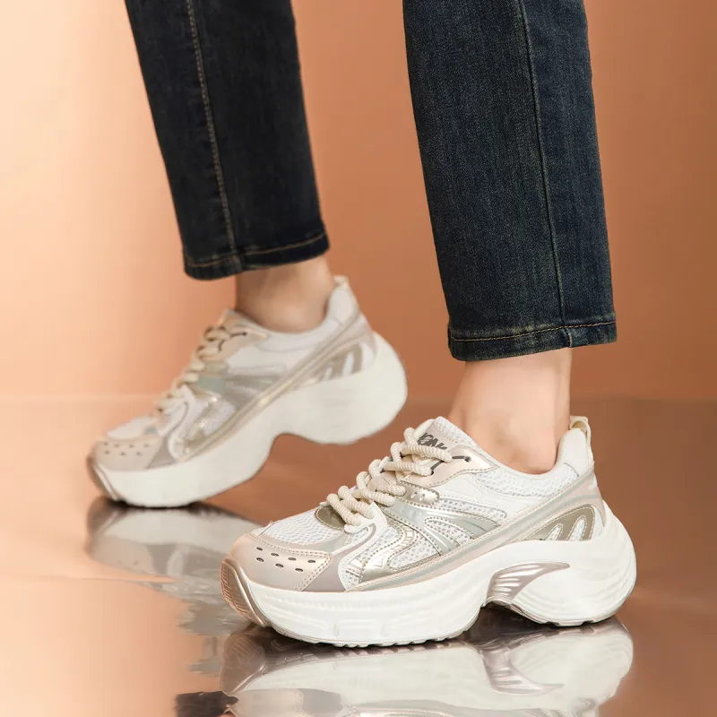 RED DRAGONFLY Chunky Sneakers Lightweight Height Increasing Low Top Casual Shoes Women's White Gold Gray Purple-2