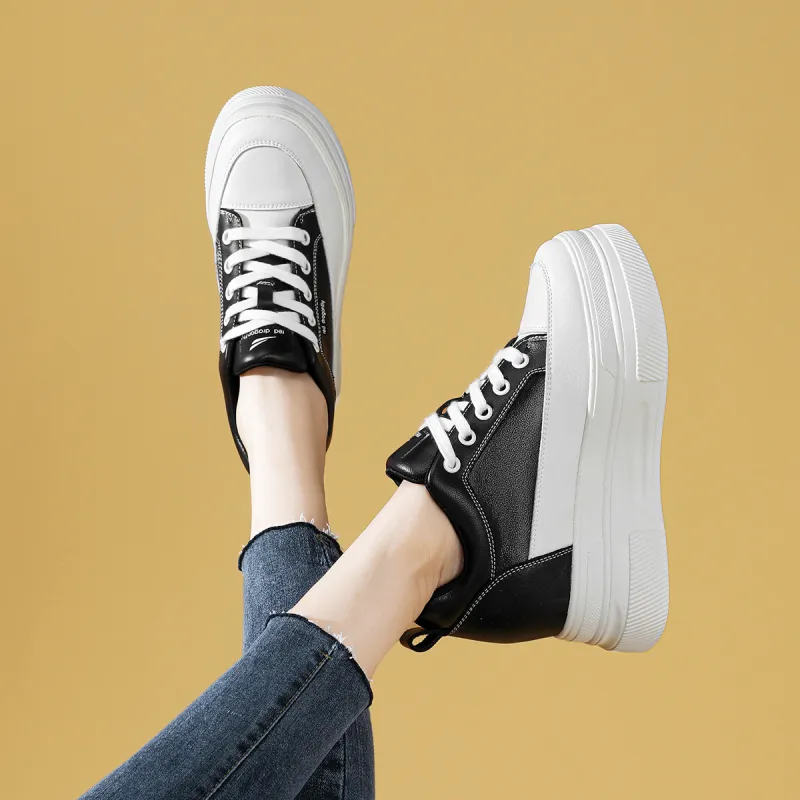 RED DRAGONFLY Platform Shoes Height Increasing Lightweight Low-Top Casual Shoes Women's White Black-3