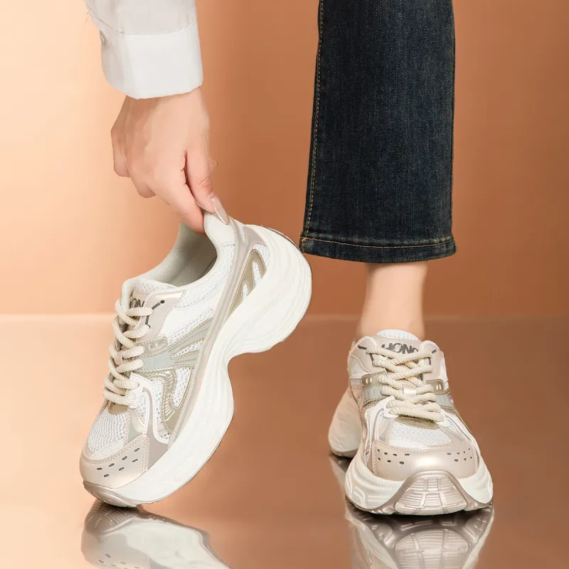 RED DRAGONFLY Chunky Sneakers Lightweight Height Increasing Low Top Casual Shoes Women's White Gold Gray Purple-3