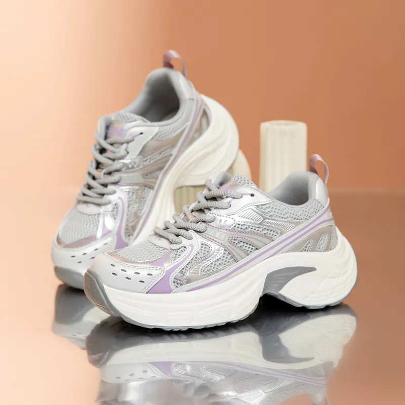 RED DRAGONFLY Chunky Sneakers Lightweight Height Increasing Low Top Casual Shoes Women's White Gold Gray Purple-14