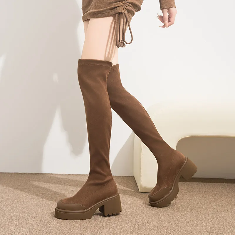 RED DRAGONFLY Elastic Knee High Boots 8CM Women's-13