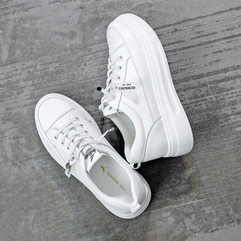 RED DRAGONFLY Low Top Women's Trendy Fashion Casual White Sneakers Women's White Round Tip Platform-5