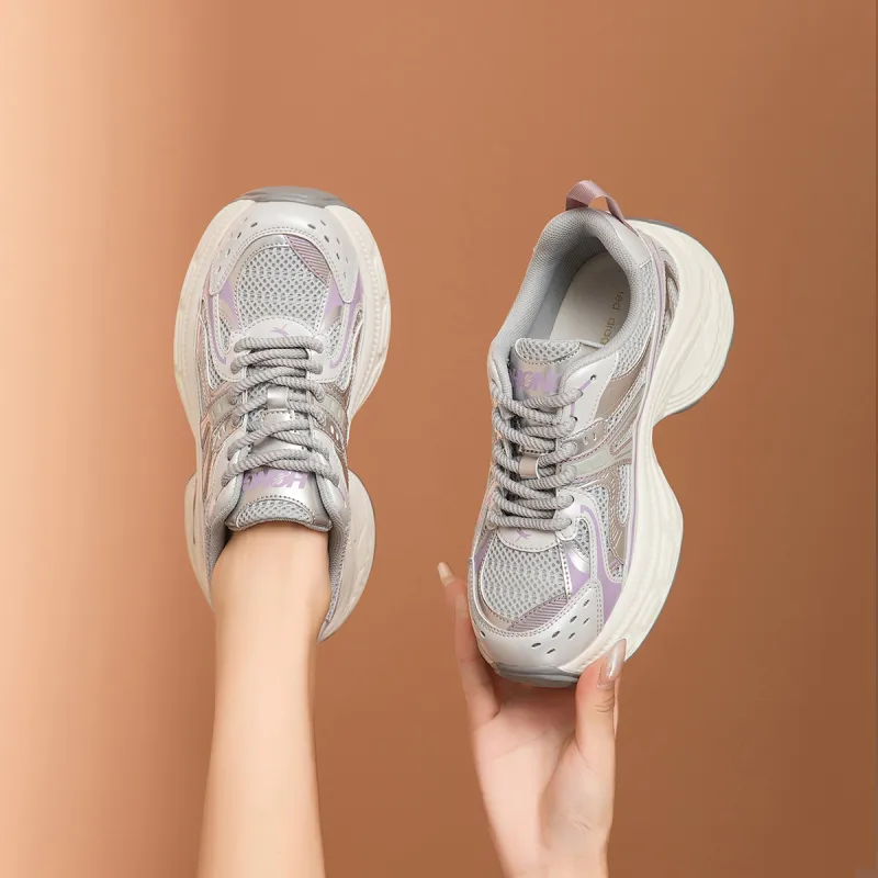 RED DRAGONFLY Chunky Sneakers Lightweight Height Increasing Low Top Casual Shoes Women's White Gold Gray Purple-11