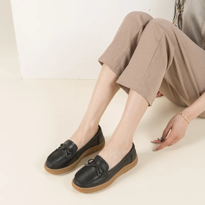 RED DRAGONFLY Gommino Loafers Small Leather Shoes Slip on Unlined Shoes Women's Black/Beige/Apricot-4